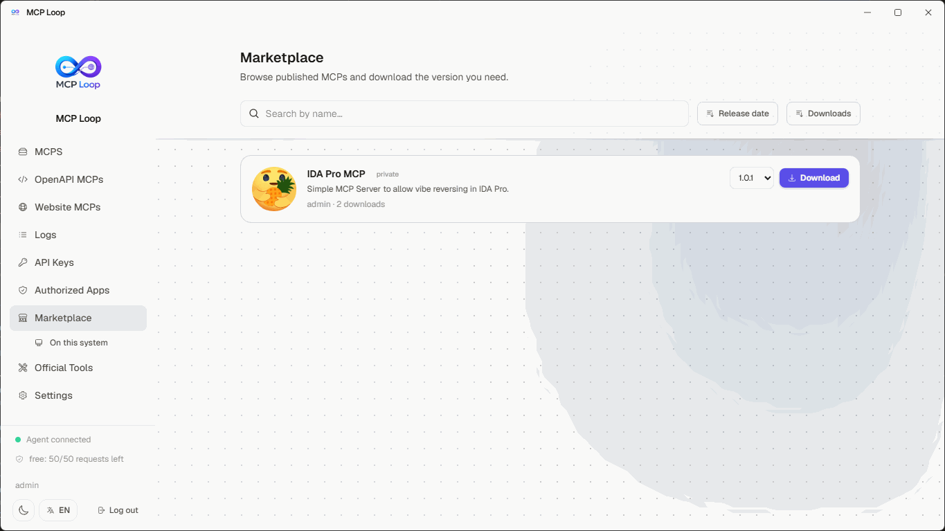 MCP Loop marketplace, light