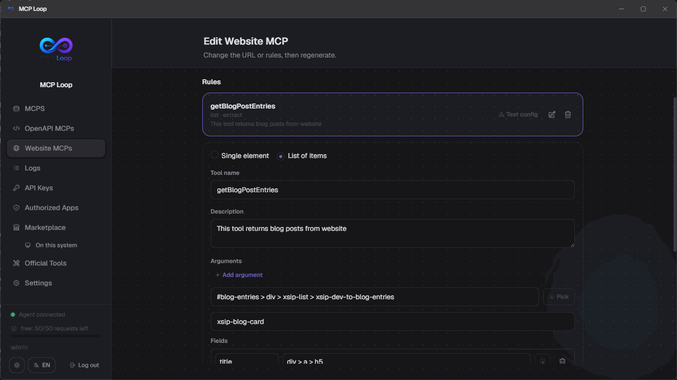 Editing a Website MCP, dark