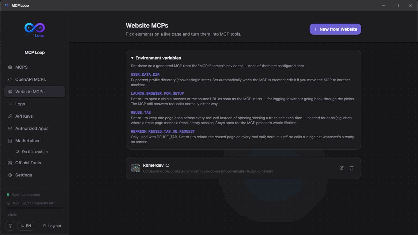 Website MCPs, dark